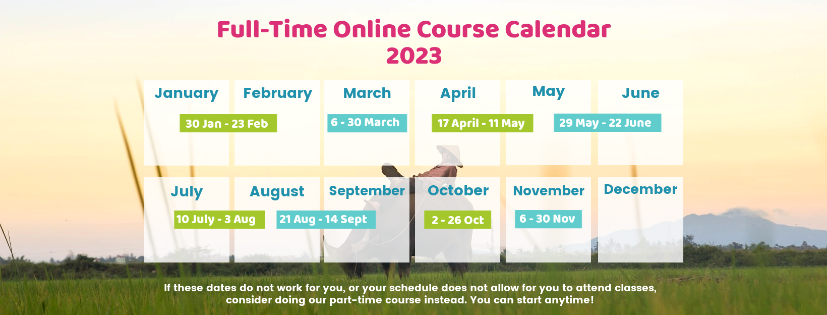 Full Time Online TEFL Course Calendar 2023